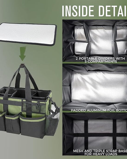 Wearable Cleaning Caddy Organizer with Handle & Shoulder Straps for Housekeepers, Under Sink & Car Cleaning Tool Organizer Bag with 4 Foldable Dividers (Green)