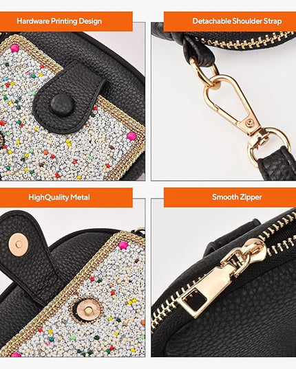 Women's Small Crossbody Cell Phone Bag, Boho Colorful Beaded Purse Wallet with Handmade Cute Patterns