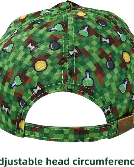 Pixel Baseball Cap for Boys, Adjustable Green Game Theme Hat for Men Teens Fans Gamers Cool Trendy Gift