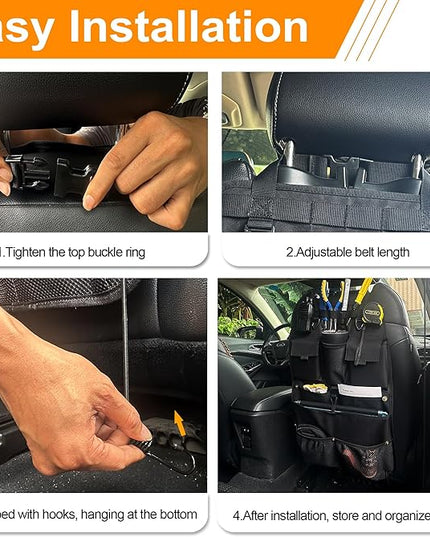 Car Seat Back Organizer with Multiple Storage Pockets, Black Mesh and Fabric, Universal Fit