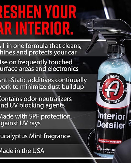 Adam's Polishes Interior Detailer (16oz) - Total Car Interior Cleaner, Protectant & Dressing | All Purpose Cleaner & Leather Conditioner | Vinyl, Dashboard, Screen, Seat Cleaner & More