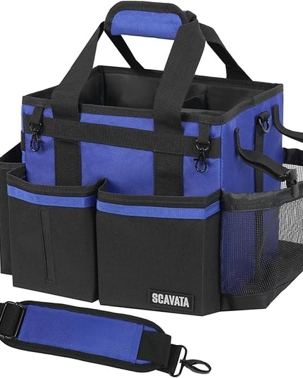 Compact Wearable Cleaning Caddy, Small Supplies Organizer with Handle & Shoulder Straps for Housekeepers, Under Sink & Car Cleaning Tool Organizer Bag (Blue)
