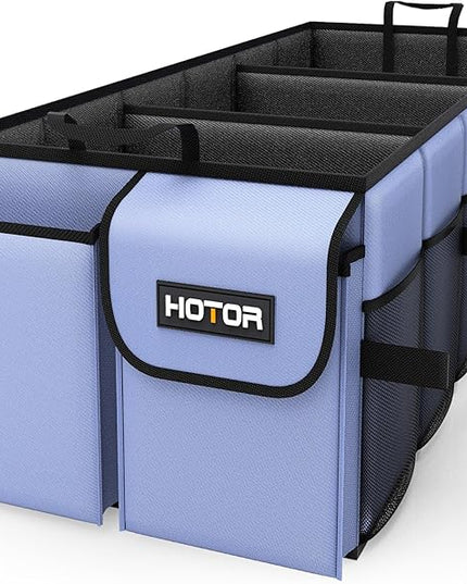 HOTOR Trunk Organizer - Car Organizer, Foldable Trunk organizer for SUVs & Sedans, Sturdy Car Organization for Car Accessories, Tools, Sundries, Blue, 3 Compartments, 31.9"×12.6"×10.6"