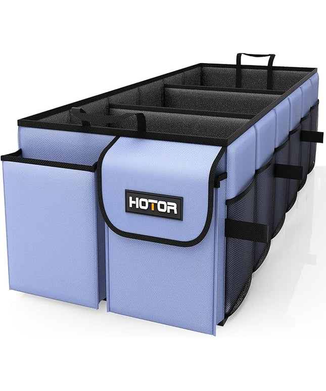 HOTOR Trunk Organizer - Car Organizer, Foldable Trunk organizer for SUVs & Sedans, Sturdy Car Organization for Car Accessories, Tools, Sundries, Blue, 3 Compartments, 31.9"×12.6"×10.6"