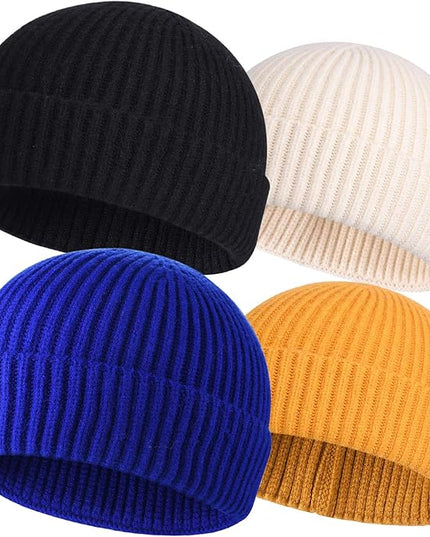 ROYBENS 4 Pack Wool Fisherman Beanies for Men, Knit Short Watch Cap Winter Warm Hats