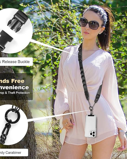 Adjustable Crossbody Phone Lanyard, Universal Phone Wrist Strap and Phone Neck Strap with Tether Tab, Phone Lanyard with Quick Release, Suitable for iPhone and Most Smartphones, Black