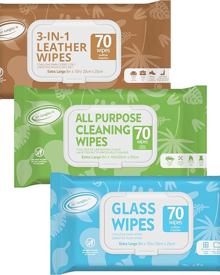 Air Jungles Car Interior Cleaning Wipes Set 210 Count, XL 8" x 10" Wipe for Car Leather Seat, Windshield Window Mirror Cleaning, Steering Wheel & Vinyl Cleaning, Multi-Purpose Wipes