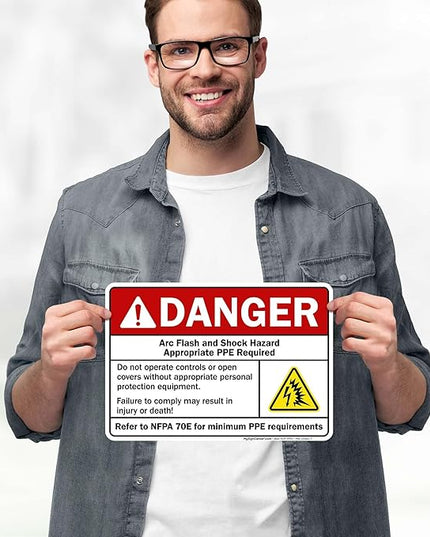 Danger Arc Flash And Shock Hazard Appropriate PPE Required Sign, 10x7 Inches, 4 Mil Vinyl Decal Stickers Weather Resistant, Made in USA by My Sign Center