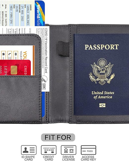 Melsbrinna Premium Leather Passport Holder Covers Case, Waterproof Rfid Blocking Travel Wallet Passport Holder with Pen Holder, Cute Passport Book for Women/Men