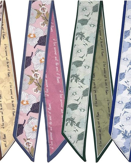 4 Pack Purse Scarf Handbags Skinny Twill Hair Scarves Narrow Neck Scarf Band Women Fashion Accessories Bag Charms