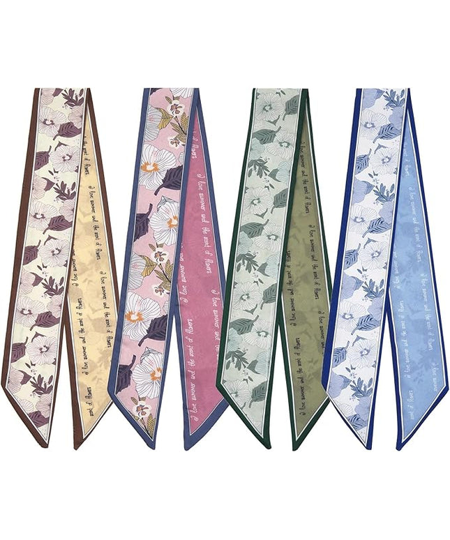 4 Pack Purse Scarf Handbags Skinny Twill Hair Scarves Narrow Neck Scarf Band Women Fashion Accessories Bag Charms