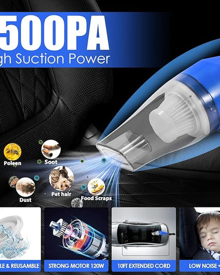 Viewsun 18PCS Car Cleaning Kit, Car Interior Detailing Kit with Blue High Power Handheld Vacuum, Detailing Brush Set, Windshield Cleaner, Cleaning Gel, Complete Auto Accessories for Men, Women