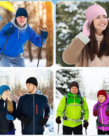 Chicingyou Winter Hats and Gloves Beanies Set Bulk Adults Women Men Unisex Knit Beanie Thermal Gloves for Homeless Gifts