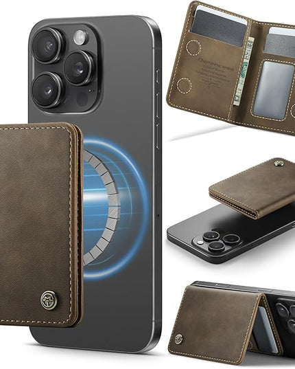 Defencase for Magsafe Wallet Magnetic Card Holder RFID Blocking, PU Leather Minimalist Phone Wallet for MagSafe Phones and Cases for iPhone 17/16/ 15/14/ 13/12/ Pro/Max/Plus/Air, Retro Brown