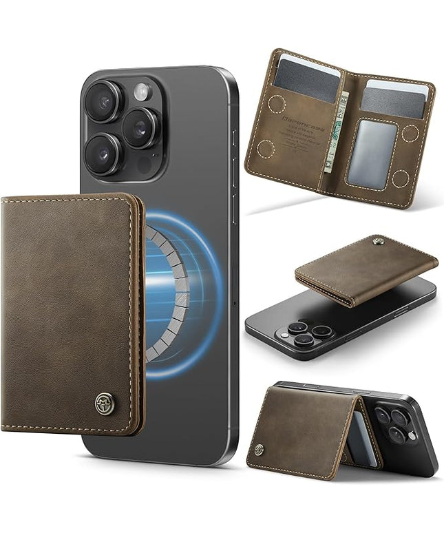 Defencase for Magsafe Wallet Magnetic Card Holder RFID Blocking, PU Leather Minimalist Phone Wallet for MagSafe Phones and Cases for iPhone 17/16/ 15/14/ 13/12/ Pro/Max/Plus/Air, Retro Brown