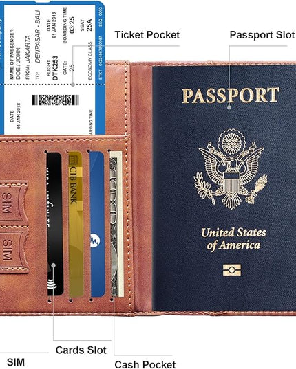 Passport Holder for Travel,Passport Holder with Card Slots Holder,Passport Case,Passport cover for Women and Men,Passport Wallet Travel Essentials and Accessories (Elastic, Brown)
