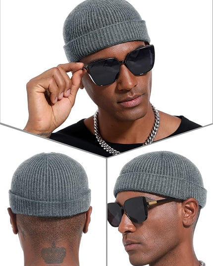 vidsel Thin Wool Fisherman Beanie Hat for Men Women Fall Winter,Short Knit Cuffed Fashion Trawler Skull Cap,Watch Cap