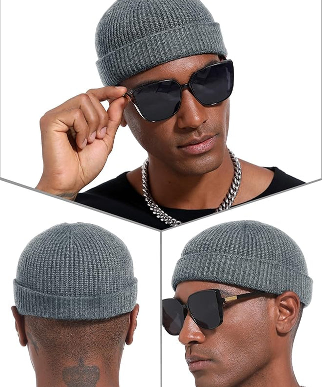 vidsel Thin Wool Fisherman Beanie Hat for Men Women Fall Winter,Short Knit Cuffed Fashion Trawler Skull Cap,Watch Cap