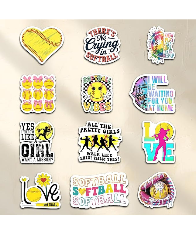 12PCS Softball Stickers for Girls Boys Kids, Softball Stickers for Water Bottles Helmet Poster Board, Softball Decals Vinyl Stickers Waterproof