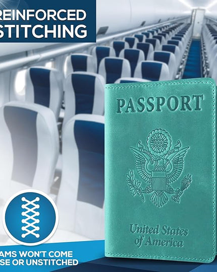 Ciana Passport Holder for Travel – PU Leather Passport Cover and Card Holder for Men & Women – Slim Passport Holder with Card Protector Slot, Travel Must Haves (Turquoise)