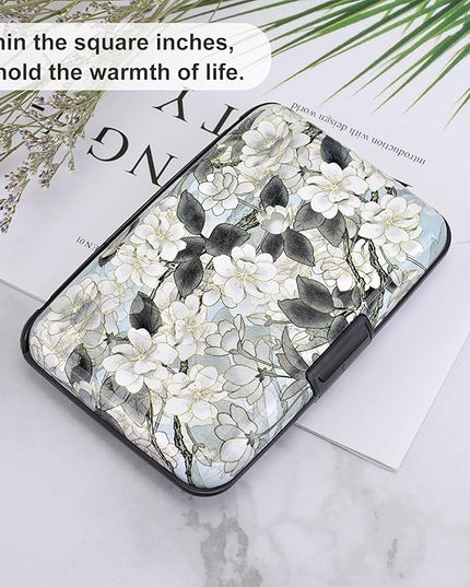 ELFISH Mini RFID Aluminum Wallet Credit Cards Holder Business Card Case Metal ID Case for Men Women (White Lotus)