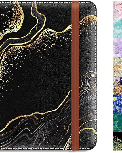 Rimilak Passport Holder, RFID Blocking Passport Cover Wallet Travel Essentials, Leather Travel Air Ticket Documents Organizer Protector for Women and Men, Gold Marble