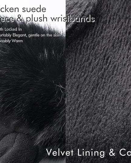 Vagasi Women Touch Screen Gloves, Fleece Lined Winter Gloves for Ladies, Thermal Suede Gloves Fur Cuff for Girls Gifts
