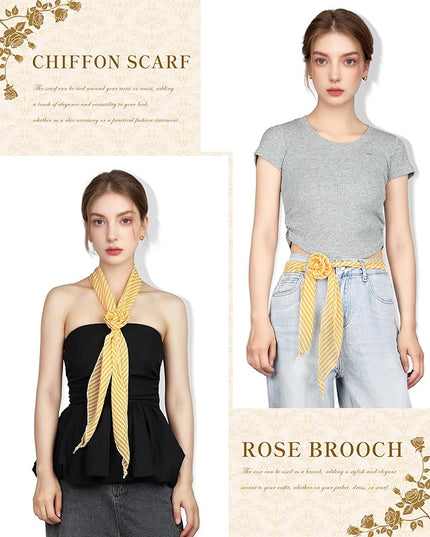 Chiffon Scarf for Women, Removable Flower Neck Scarf Light Soft Fashion Rose Scarves Versatile Headband or Hair Band