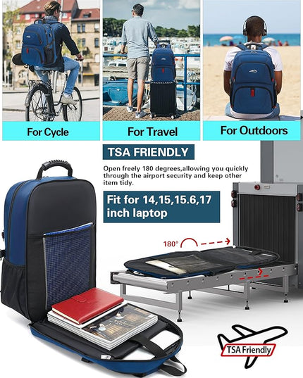 ProEtrade Travel Backpack, Extra Large Laptop Backpack School Business Anti Theft TSA Approved College Work Computer Bag Fits 17 Inch Laptop with USB Charging Port Bookbag for Women Men(Blue)