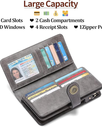 SENDEFN Wallets for Women Leather Credit Card Holder with RFID Blocking Large Capacity Wristlet | with RFID Blocking, Large Capacity, Wristlet, with RFID Blocking, Large Capacity, Wristlet