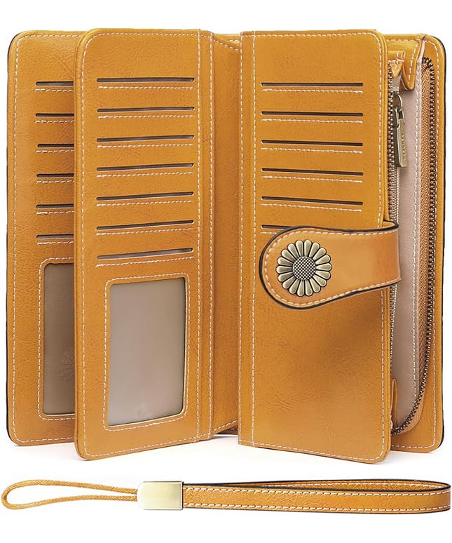 SENDEFN Wallets for Women Leather Credit Card Holder with RFID Blocking Large Capacity Wristlet | with RFID Blocking, Large Capacity, Wristlet, with RFID Blocking, Large Capacity, Wristlet