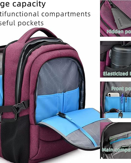 DUSLANG 17 Inch Laptop Backpack for Travel Water Resistant College Backpack for Women Laptop Bag with USB Charging Port and Clear Toiletry Bag Work Backpack,Rose