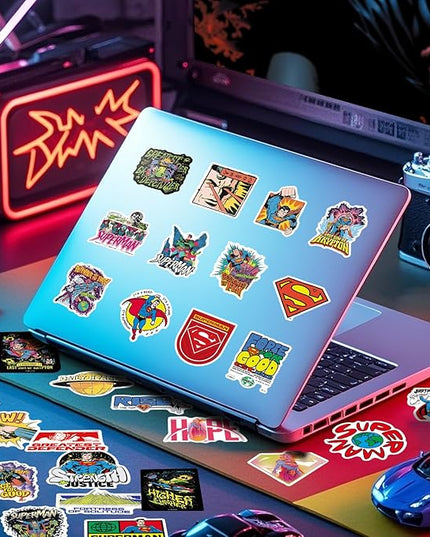Superman Stickers Pack – 50PCS Superhero Vinyl Decals for Kids, Teens, Adults, Waterproof Sticker Decals for Laptop, Water Bottle, Skateboard, Luggage, Phone, Notebook, Party Favors & Gifts