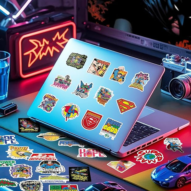 Superman Stickers Pack – 50PCS Superhero Vinyl Decals for Kids, Teens, Adults, Waterproof Sticker Decals for Laptop, Water Bottle, Skateboard, Luggage, Phone, Notebook, Party Favors & Gifts