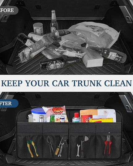 Femuar Car Trunk Organizer with Large Capacity Waterproof Car Accessories for Women & Men, Collapsible Trunk Organizer for Suv/Jeep/Sedan (Black, Standard)