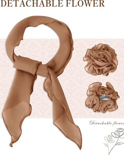 Chiffon Scarf for Women, Removable Flower Neck Scarf Light Soft Fashion Rose Scarves Versatile Headband or Hair Band
