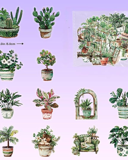 100PCS Green Plant Transparent Stickers,Potted Plant Floral Decals Stickers for Scrapbook Laptop Water Bottles Phone Guitar Decals for Adults (Green Plants)