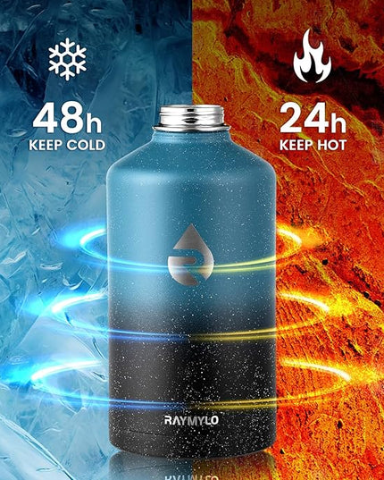 128oz Insulated Water Bottle, Triple Wall Vacuum Stainless Steel Water Bottles - Keeps Cold 48H, Reusable One Gallon Jug for Gym, Sports, Camping, Hiking,Travel, Starry Sky-Indigo/Black