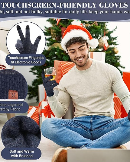 FZ FANTASTIC ZONE Mens Winter Knit Hat Beanie Long Neck Scarf Touchscreen Gloves Set Fleece Skull Caps Gifts for Men Women