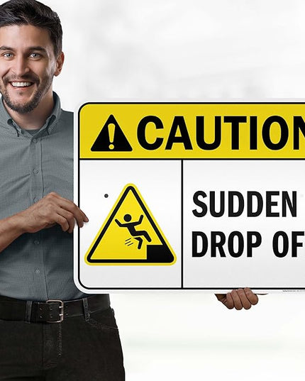 Caution Sudden Drop Off Sign, 18x24 Inches, 3M EGP Reflective .080 Aluminum, Fade Resistant, Made in USA by My Sign Center