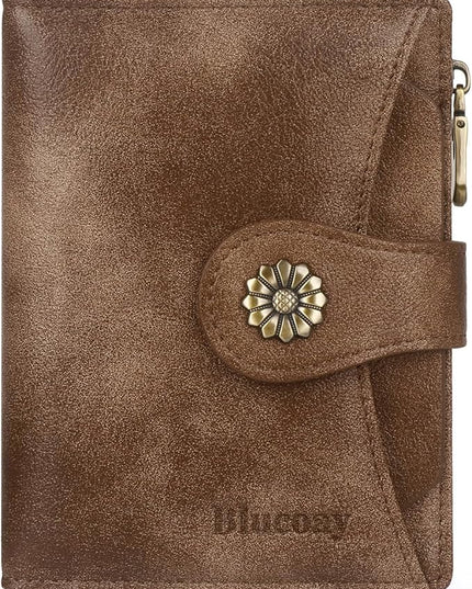 Blucoay Womens Wallet,RFID Blocking Wallet Women Soft Leather Bifold Wallets For Women Card Holder With Removable ID Window redbrown