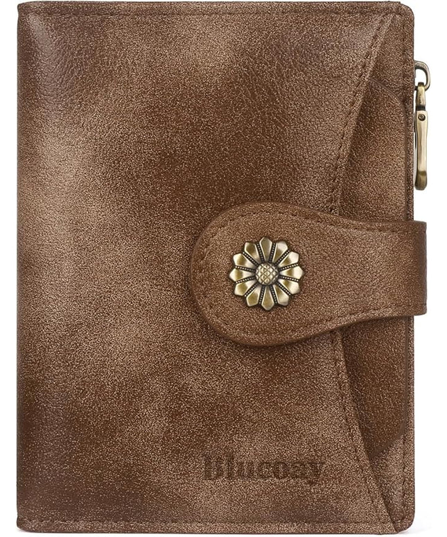 Blucoay Womens Wallet,RFID Blocking Wallet Women Soft Leather Bifold Wallets For Women Card Holder With Removable ID Window redbrown