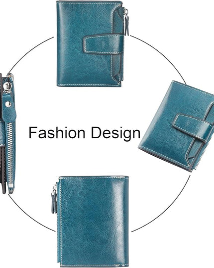 Lavemi Small Compact Women Wallet RFID Blocking Genuine Leather Bifold Purse with ID Windows