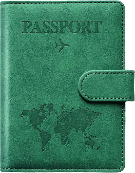 Passport Holder for Travel Passport Holder with Card Slots Holder Passport Case Passport cover for Women and Men Passport Wallet Travel Essentials and Accessories (Buckle, Green)