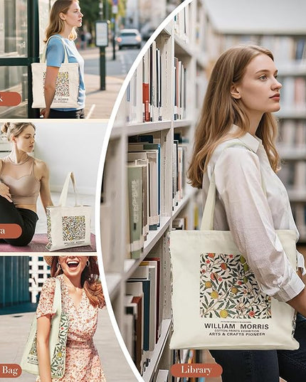 BROADREAM Aesthetic Canvas Tote Bag for Women, Vintage Reusable Book Tote Bag with Inner Zipper Pocket