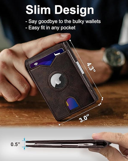 miyozi Airtag Wallet for Men,with Money Clip 11 Cards Slim Front Pocket Leather RFID Blocking Wallet with Gift Box