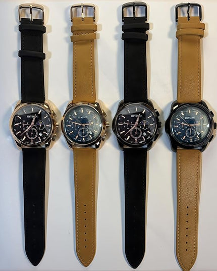 Watches for Men Chronograph Analog Luminous Quartz Watch Blue Black Luxury Genuine Leather Mens Watches Business Sports Waterproof Wristwatch Elegant Gift for Him