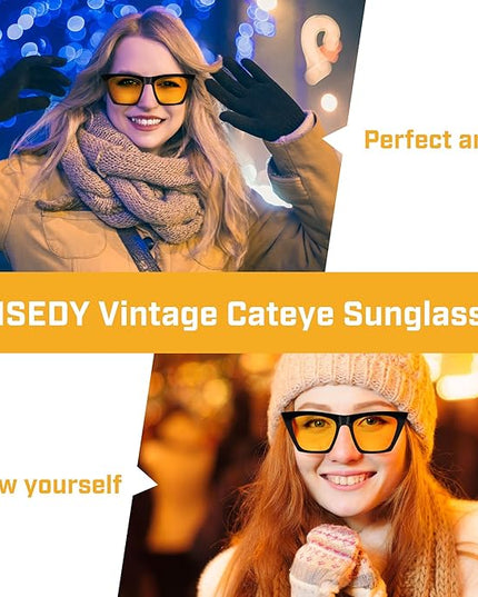 FEISEDY Vintage Square Cat Eye Sunglasses Women Trendy Cateye Sunglasses B2473