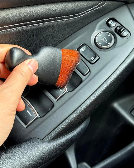 Car Detailing Brush, Soft Bristle Cleaning Brush, Scratch-Free Auto Duster Tool for Dashboard, Air Vents, Leather & Interior Cleaning (Black&Dark Brown)
