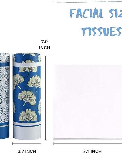 Car Tissues Holder with Facial Tissues - 4 PK - Travel Tissue Tubes Box Container Perfect Fit for Car Cup Holder Car Tissues Cylinder (Blue)